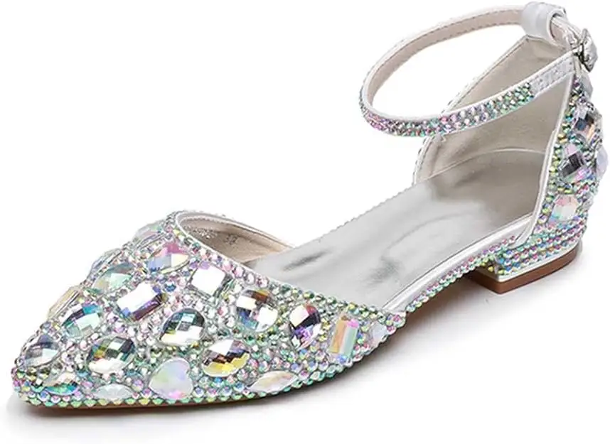 Luxury Crystal Rhinestone Women\'s Ankle Strap Flats